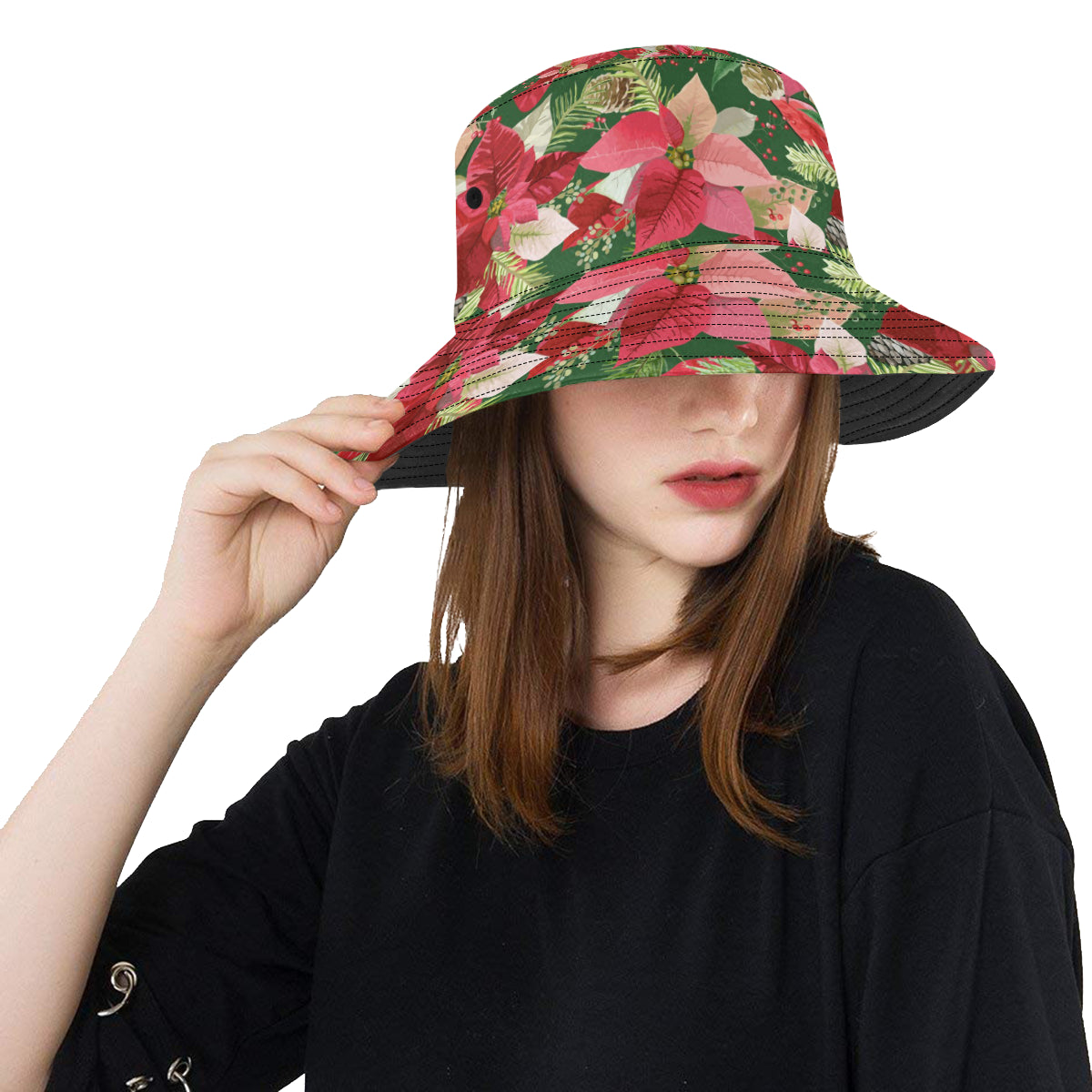 Poinsettia Pattern Print Design POT03 Unisex Bucket Hat