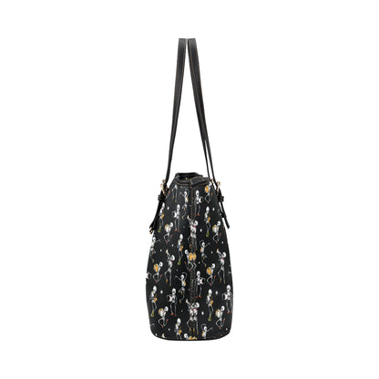 Skeleton Dance Print Leather Tote Bag