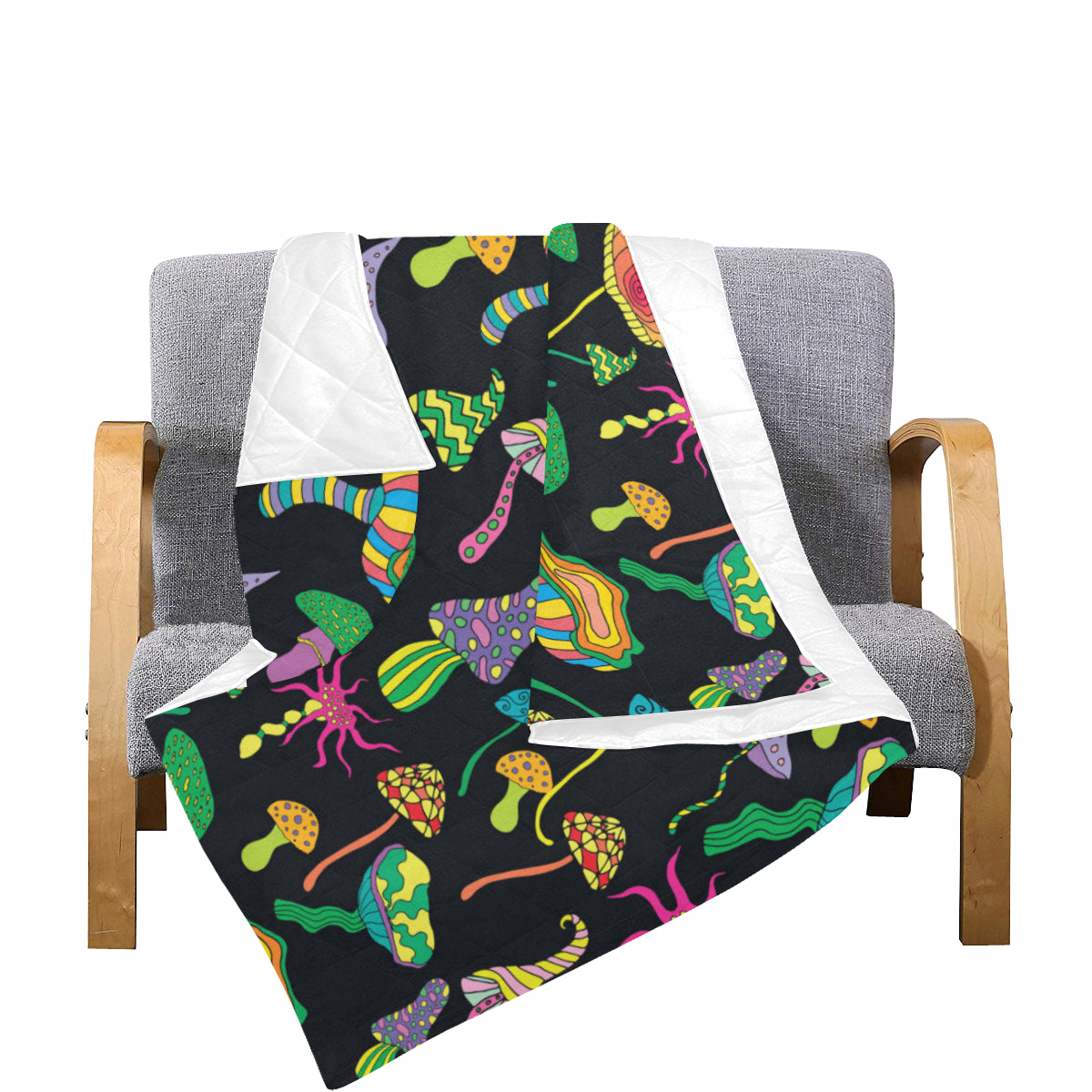 Psychedelic Mushroom Pattern Print Design A02 Premium Quilt