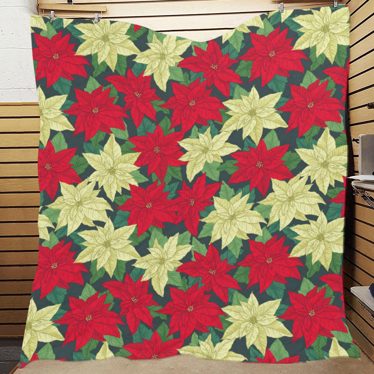 Poinsettia Pattern Print Design POT06 Premium Quilt