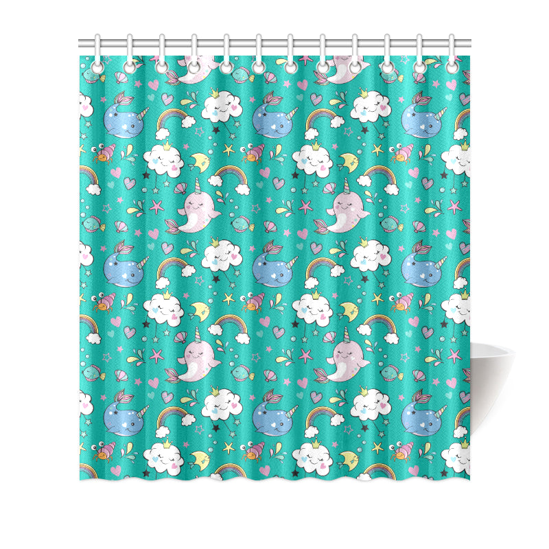 Narwhal Pattern Print Design 04 Shower Curtain