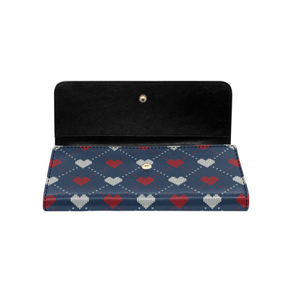 Heart Knit Pattern Print Design HE05 Women's Trifold Wallet