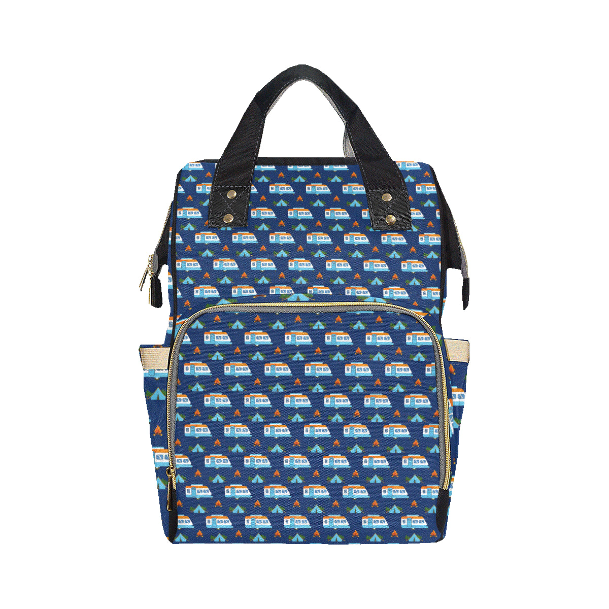 Camper Pattern Camping Themed No 3 Print Diaper Bag Backpack