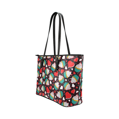 Cupcakes Heart Print Pattern Leather Tote Bag