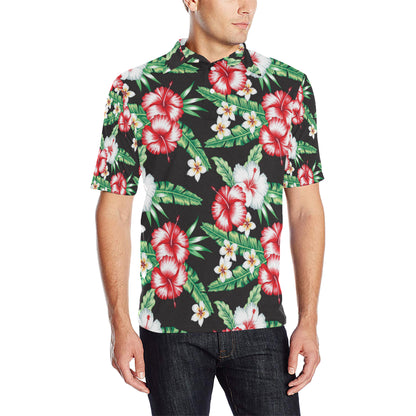 Hawaiian flower tropical leaves Men Polo Shirt