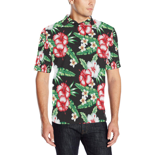 Hawaiian flower tropical leaves Men Polo Shirt