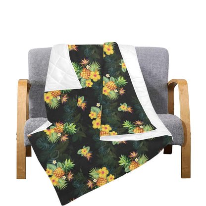 Pineapple Tropical Flower Print Pattern Premium Quilt