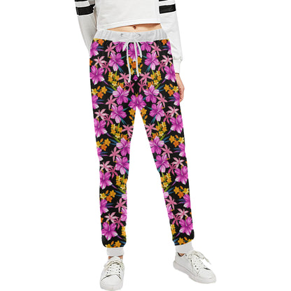 Tropical Folower Pink Hibiscus Print Unisex Sweatpants