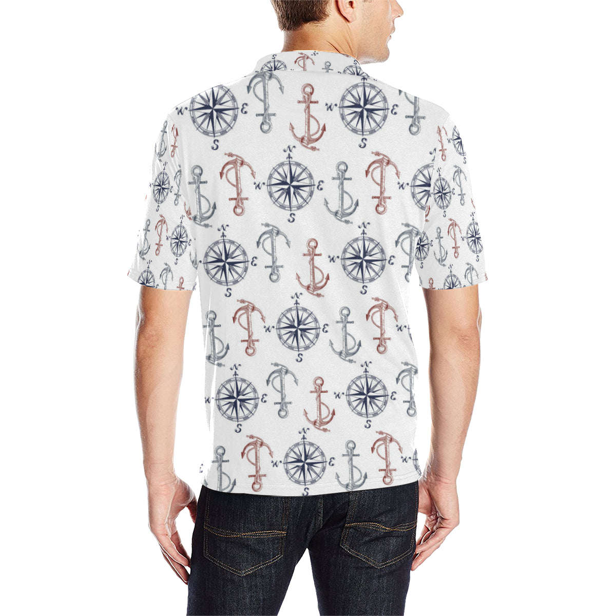 Anchor Pattern Print Design 06 Men Polo Shirt