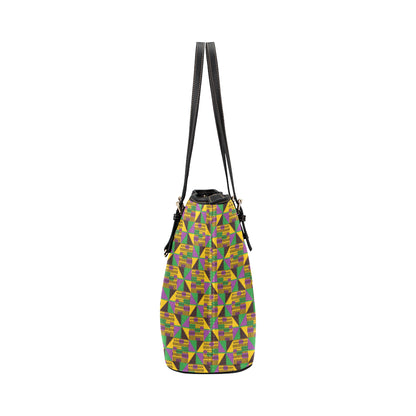Kente Triangle Design African Print Leather Tote Bag