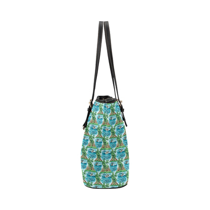 Palm Tree Hawaiian Themed Design Print Leather Tote Bag