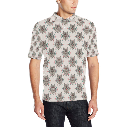 Aztec Wolf Pattern Print Design 01 Men Polo Shirt