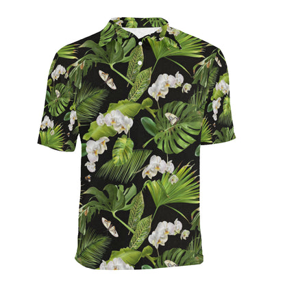 Tropical Flower Pattern Print Design TF026 Men Polo Shirt