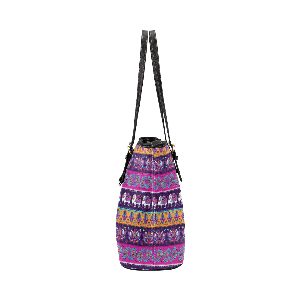 Boho Indian Style Pattern Leather Tote Bag