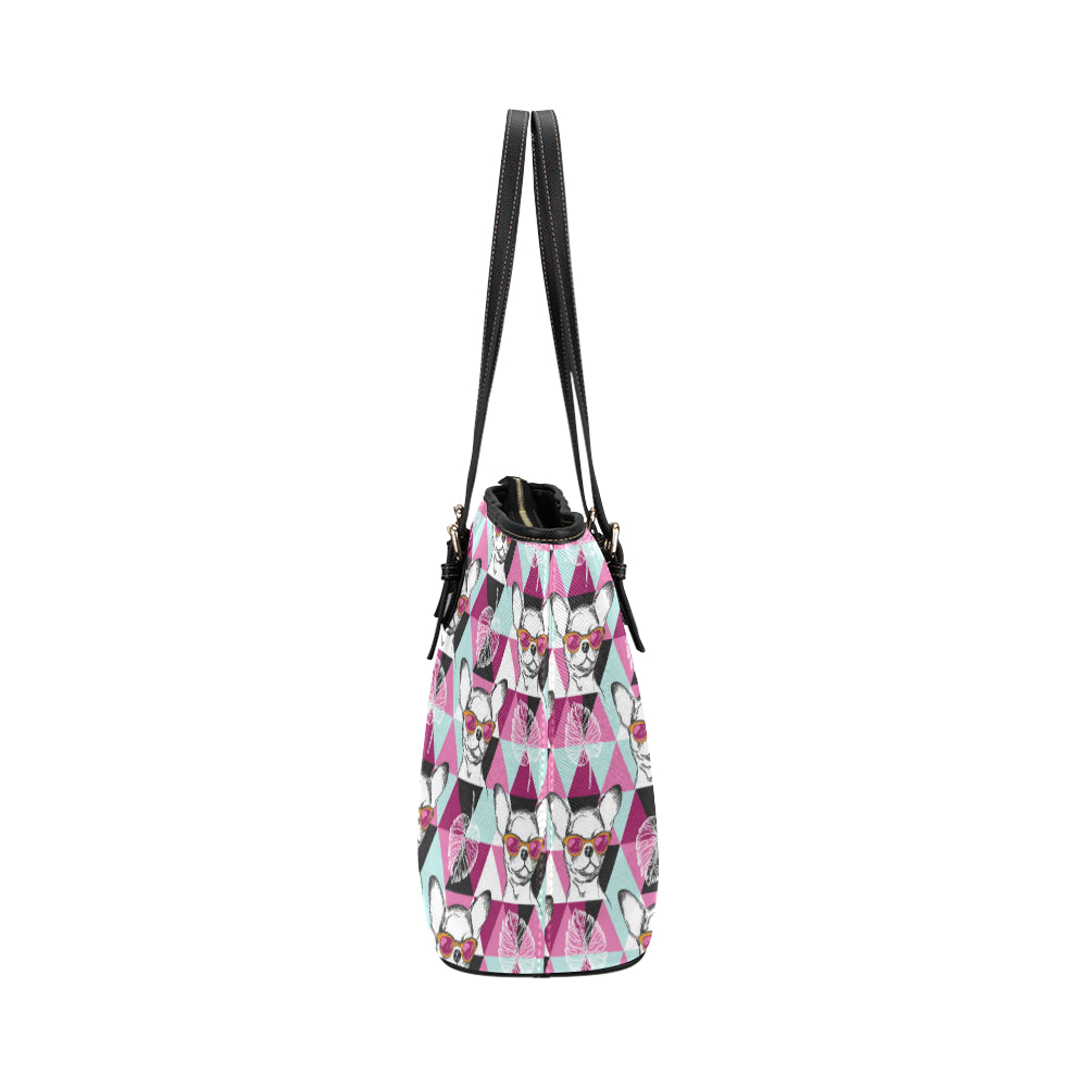 Chihuahua Cute Triangle Pattern Leather Tote Bag