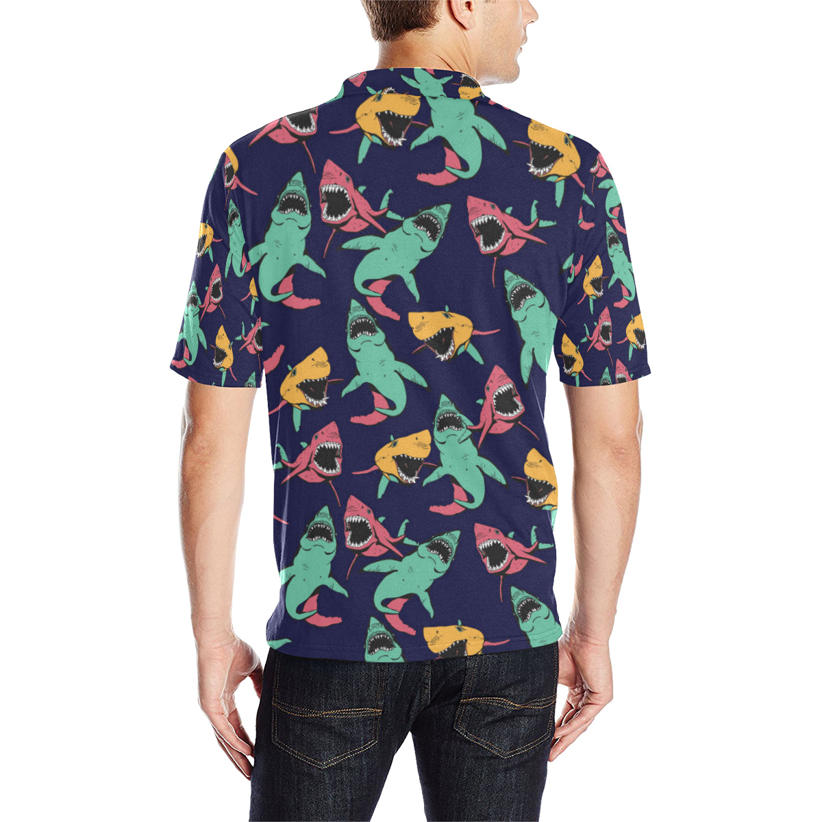 Shark Bite Pattern Men Polo Shirt