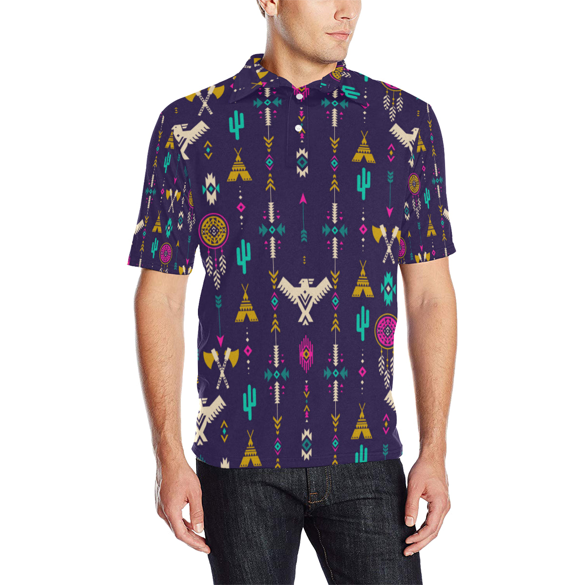 Native American Eagle Indian Pattern Men Polo Shirt