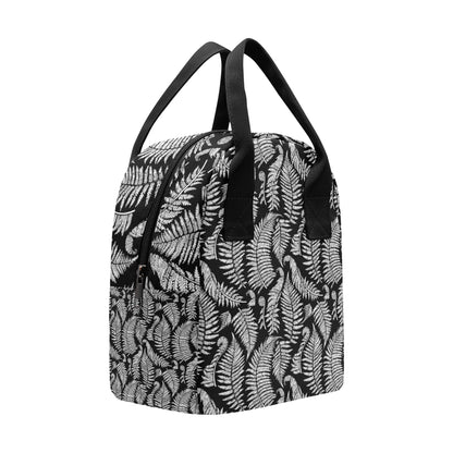 Fern Leave Black White Print Pattern Insulated Lunch Bag