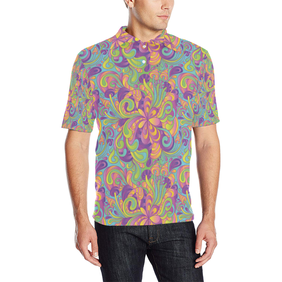 Psychedelic Mushroom Pattern Print Design A05 Men Polo Shirt
