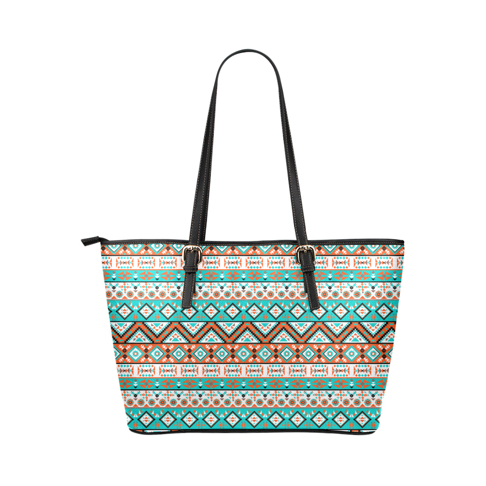 Navajo Style Print Pattern Leather Tote Bag