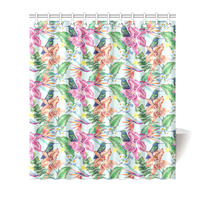 Hummingbird Tropical Pattern Print Design 05 Shower Curtain