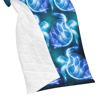 Blue Neon Sea Turtle Print Premium Quilt
