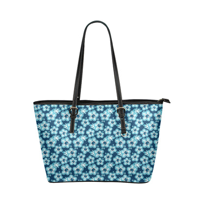 Hibiscus Flower Hawaiian Themed Leather Tote Bag