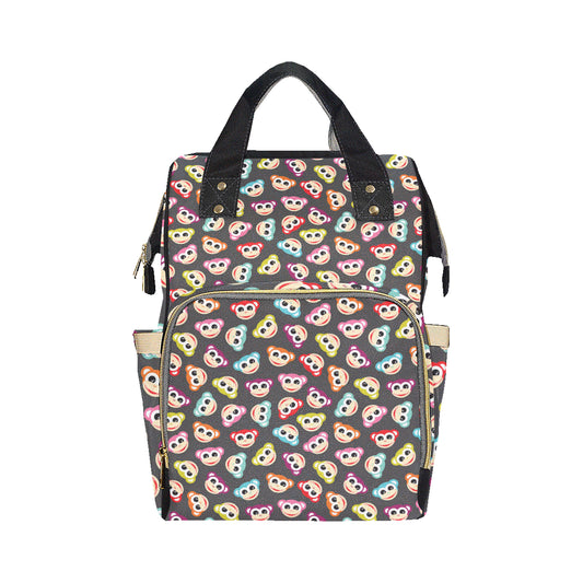 Monkey Head Design Themed Print Diaper Bag Backpack