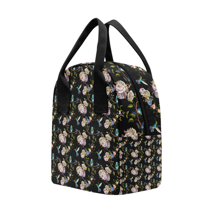 Hummingbird Flower Themed Print Insulated Lunch Bag