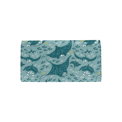 Manta Ray Tribal Pattern Print Design 03 Women's Trifold Wallet