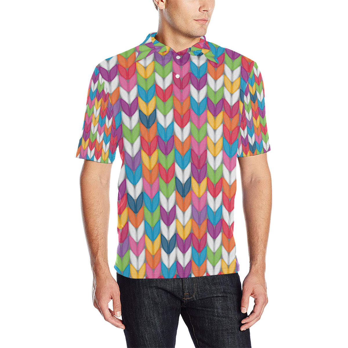 Knit Pattern Print Design 01 Men Polo Shirt