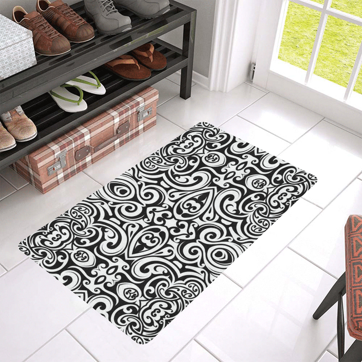 Polynesian Tattoo Pattern Rubber Doormat
