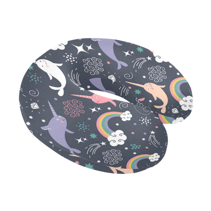 Narwhal Pattern Print Design 01 U-Shaped Travel Neck Pillow