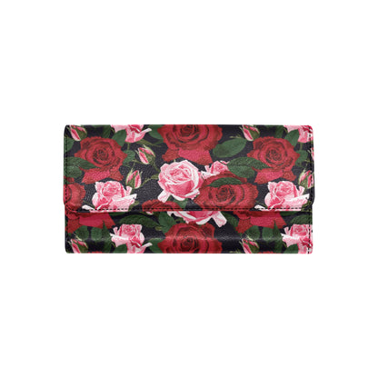 Rose Red Pink Pattern Print Design RO01 Women's Trifold Wallet