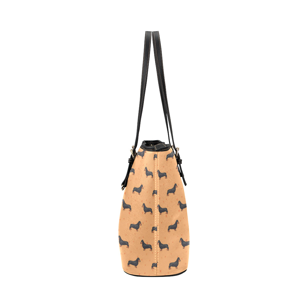 Dachshund Draw Print Pattern Leather Tote Bag