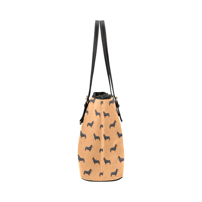 Dachshund Draw Print Pattern Leather Tote Bag