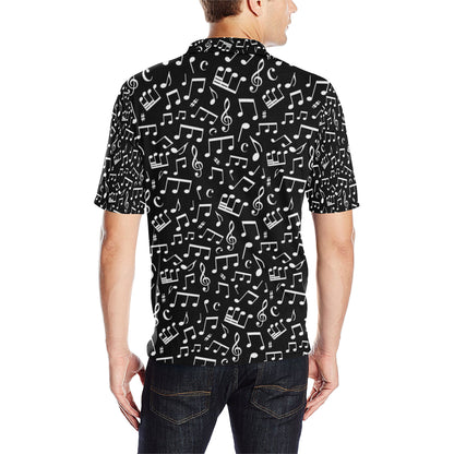 Music Note Black white Themed Print Men Polo Shirt