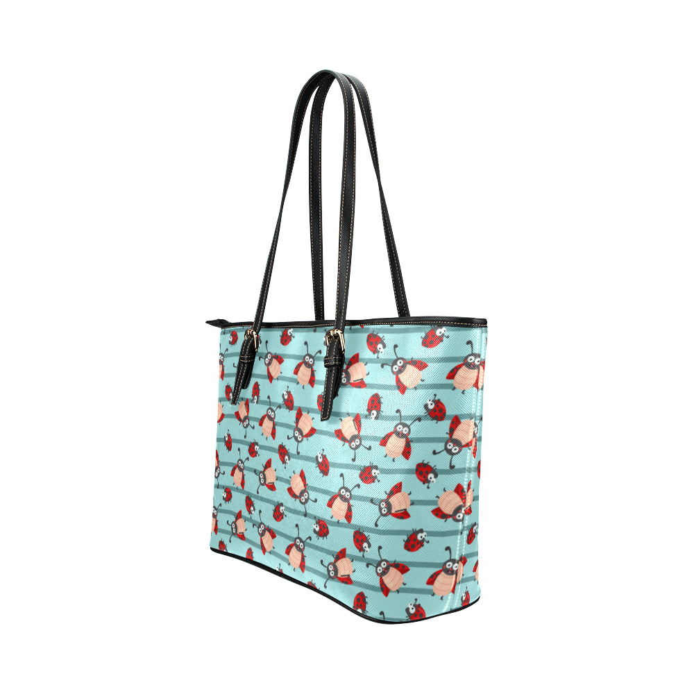 Ladybug Happy Print Pattern Leather Tote Bag