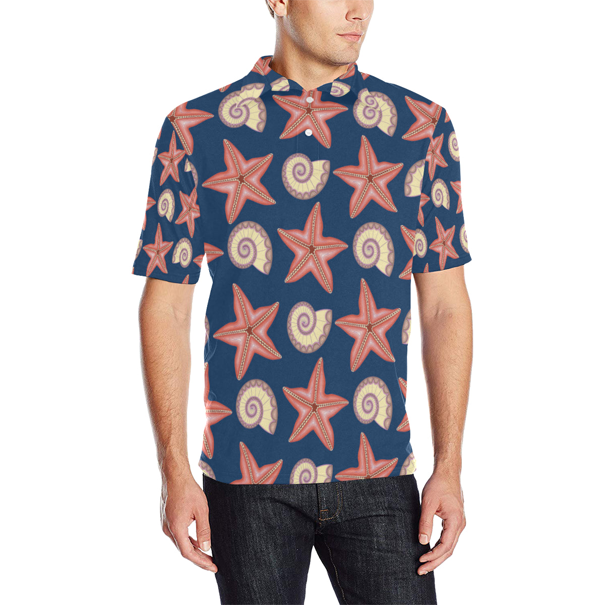Starfish Pattern Print Design 03 Men Polo Shirt