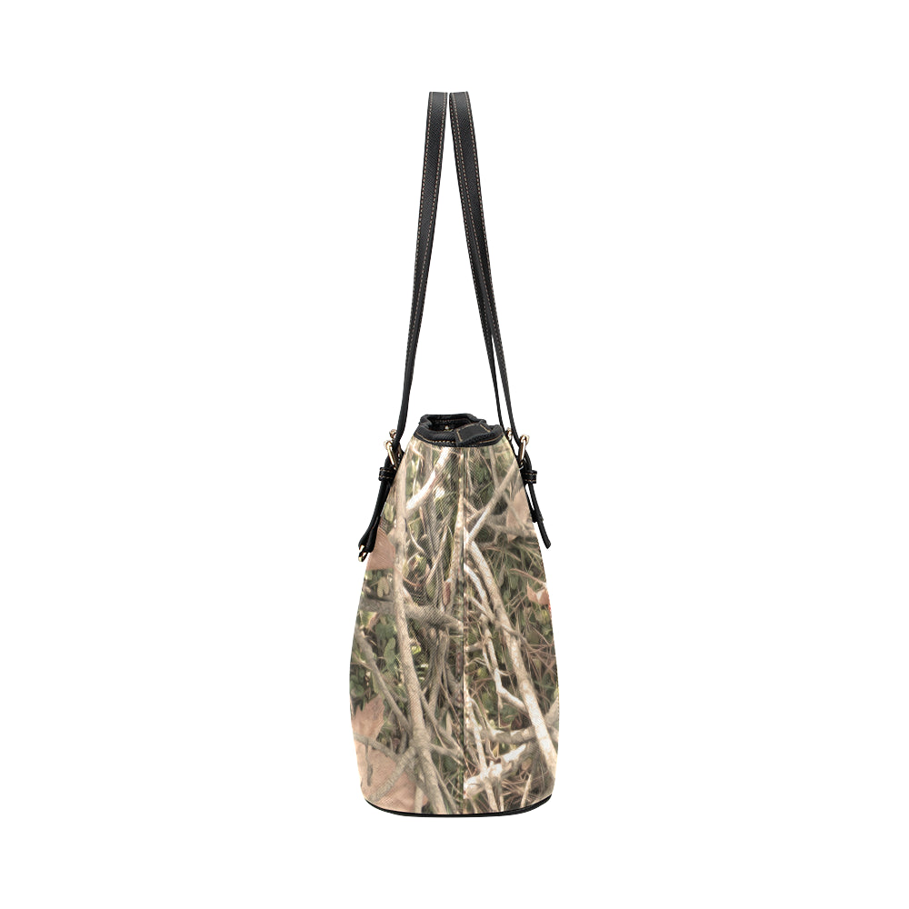 Camouflage Realistic Tree Authumn Print Leather Tote Bag