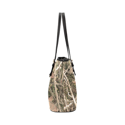 Camouflage Realistic Tree Authumn Print Leather Tote Bag