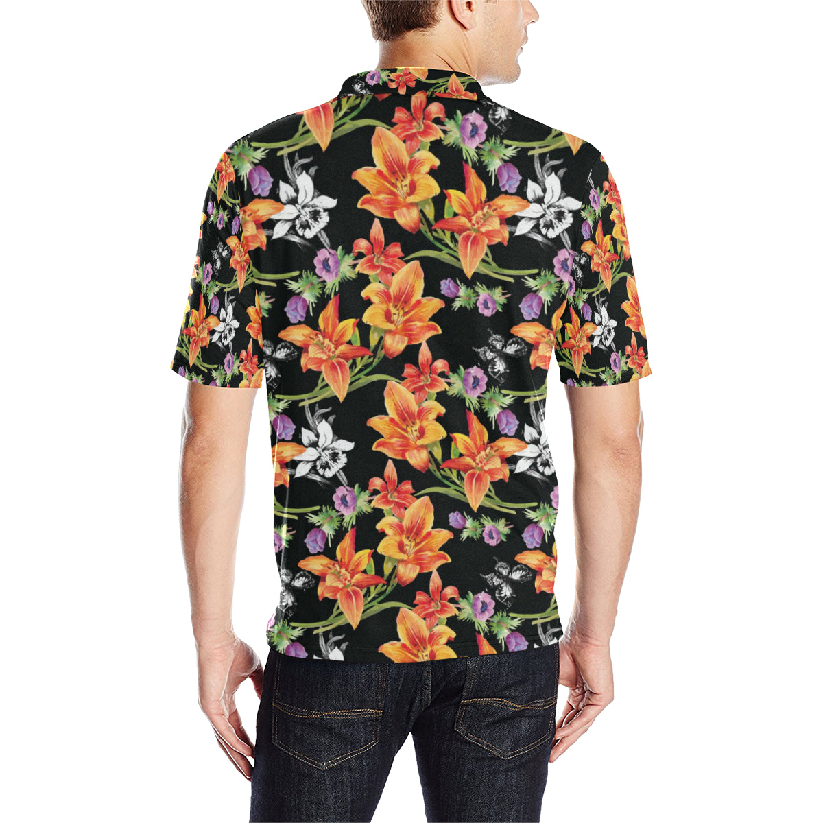 Tropical Flower Pattern Print Design TF02 Men Polo Shirt