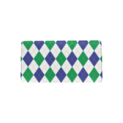 Argyle Green Blue Pattern Print Design 03 Women's Trifold Wallet