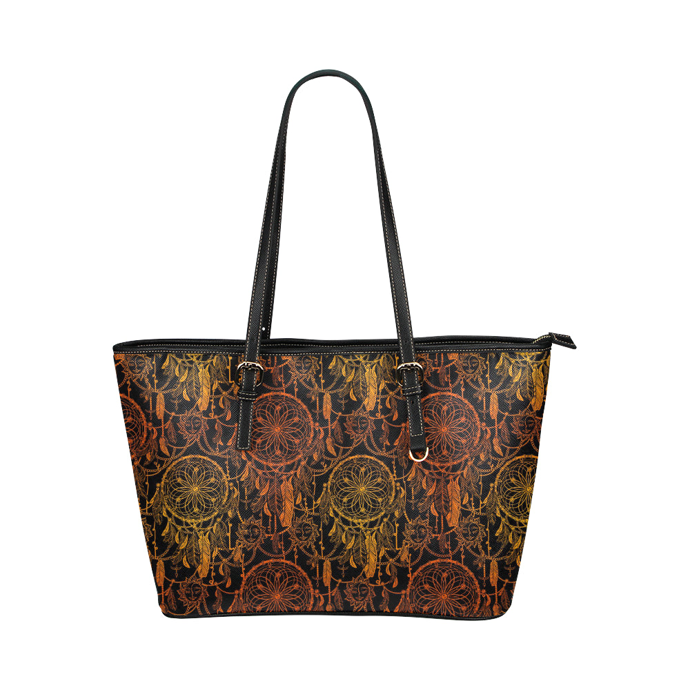 Dream catcher Sun and Moon Leather Tote Bag