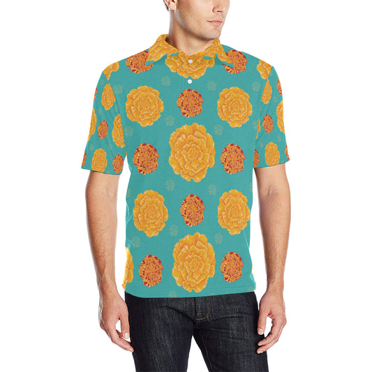 Marigold Pattern Print Design 02 Men Polo Shirt