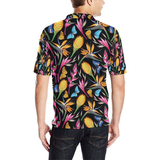 Tropical Flower Pattern Print Design TF016 Men Polo Shirt