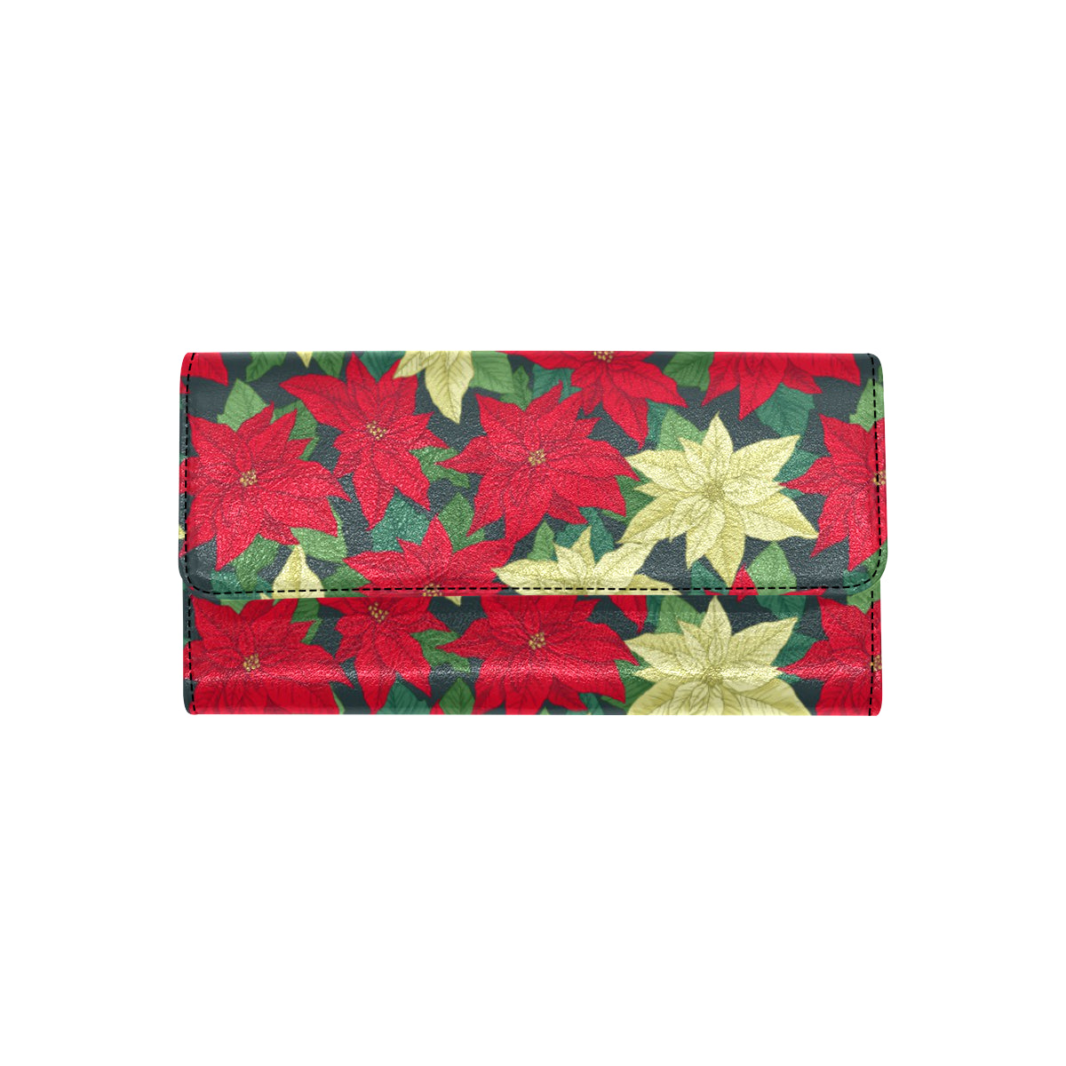 Poinsettia Pattern Print Design POT06 Women's Trifold Wallet