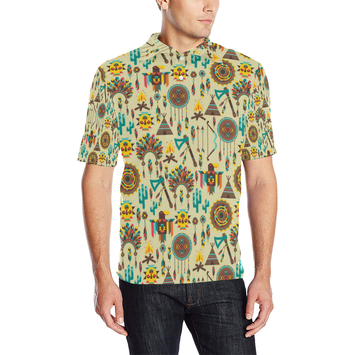 Tribal indians native american aztec Men Polo Shirt