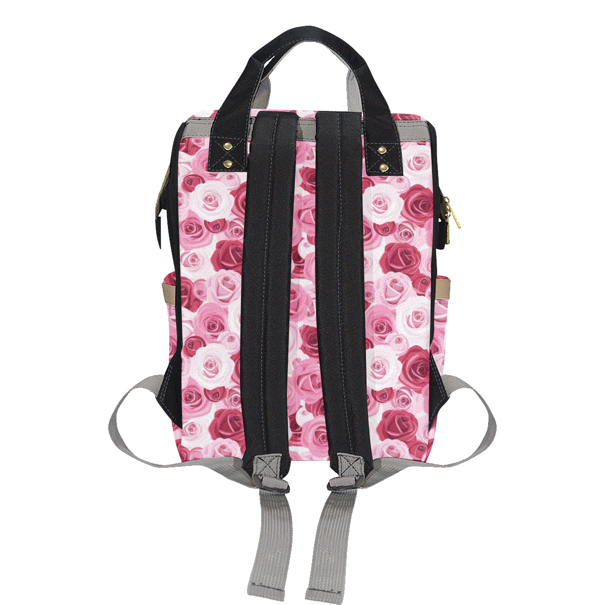 Pink Red Rose Pattern Print Diaper Bag Backpack
