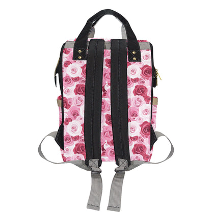 Pink Red Rose Pattern Print Diaper Bag Backpack